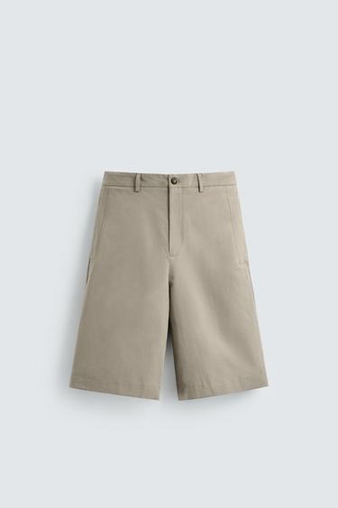 RELAXED FIT LINEN - COTTON BERMUDA SHORTS - Mink by Zara