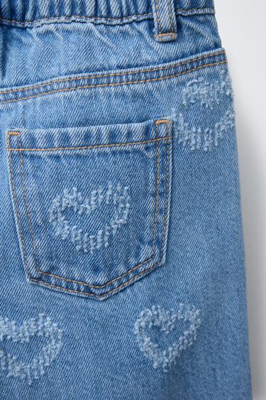 JUPE-CULOTTE EN JEAN AVEC CŒURS - Bleu moyen de Zara - Image 3