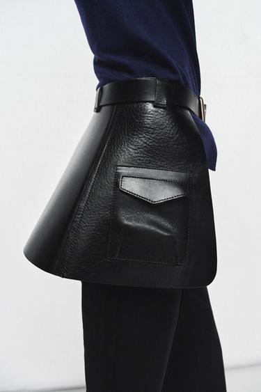 100% LEATHER SKIRT BELT WITH POCKETS - Black by Zara