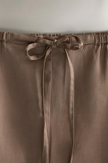 GATHERED SATEEN SHORTS - Brown by Zara - Image 1