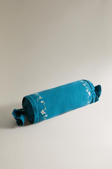 BOLSTER WITH FLORAL EMBROIDERY - Blue by Zara - Image 1