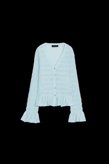 Zara GATHERED KNIT CARDIGAN - Light blue - Image 0