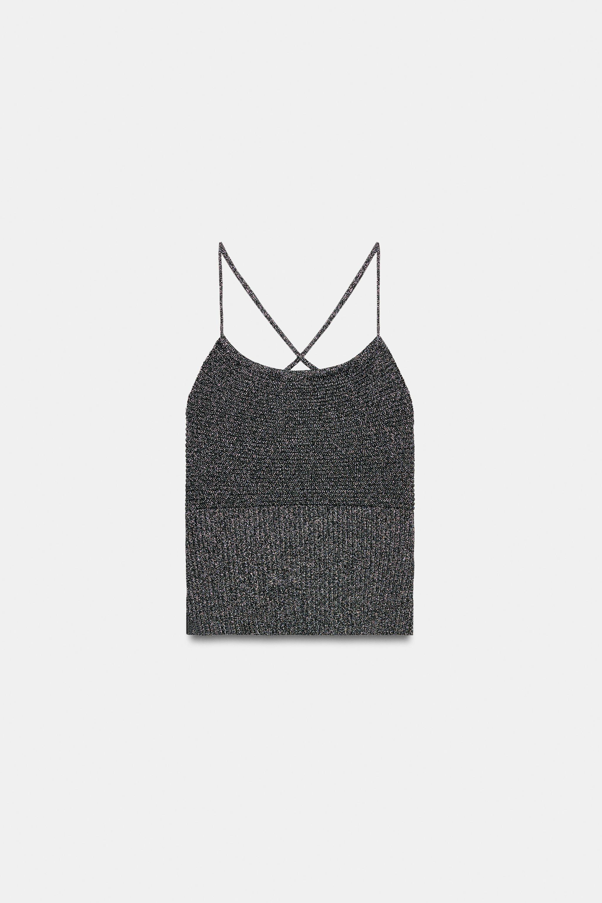トップス 808 METALLIC THREAD CROP TOP - Black / Silver | ZARA South Africa