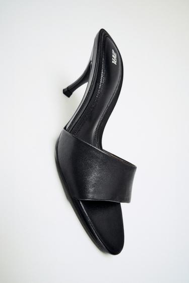 LEATHER HEELED SANDALS - Black by Zara