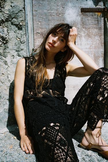 Zara FRINGED CROCHET VEST - Black - Image 0