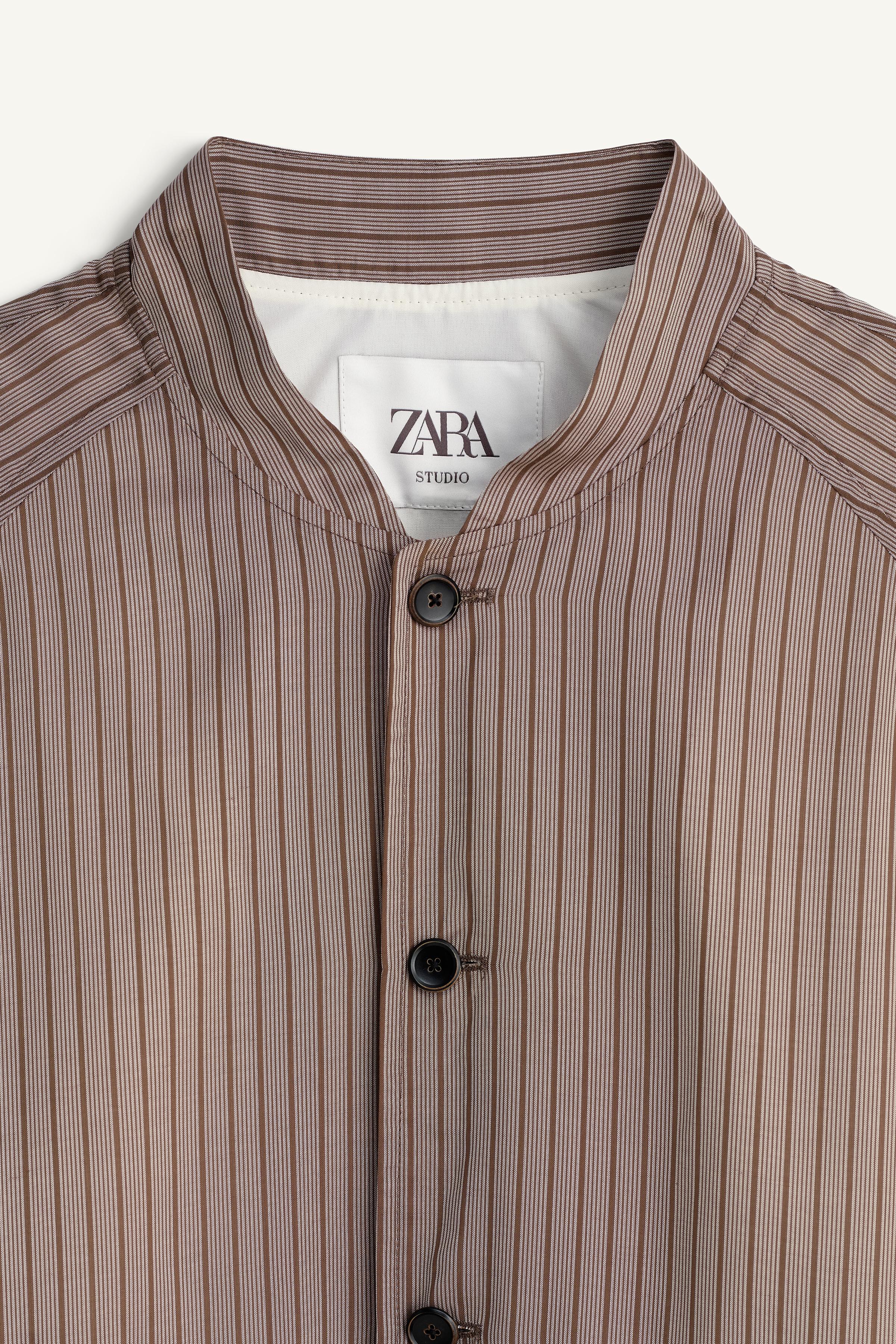 CROPPED STRIPED VISCOSE-CUPRO BOMBER JACKET