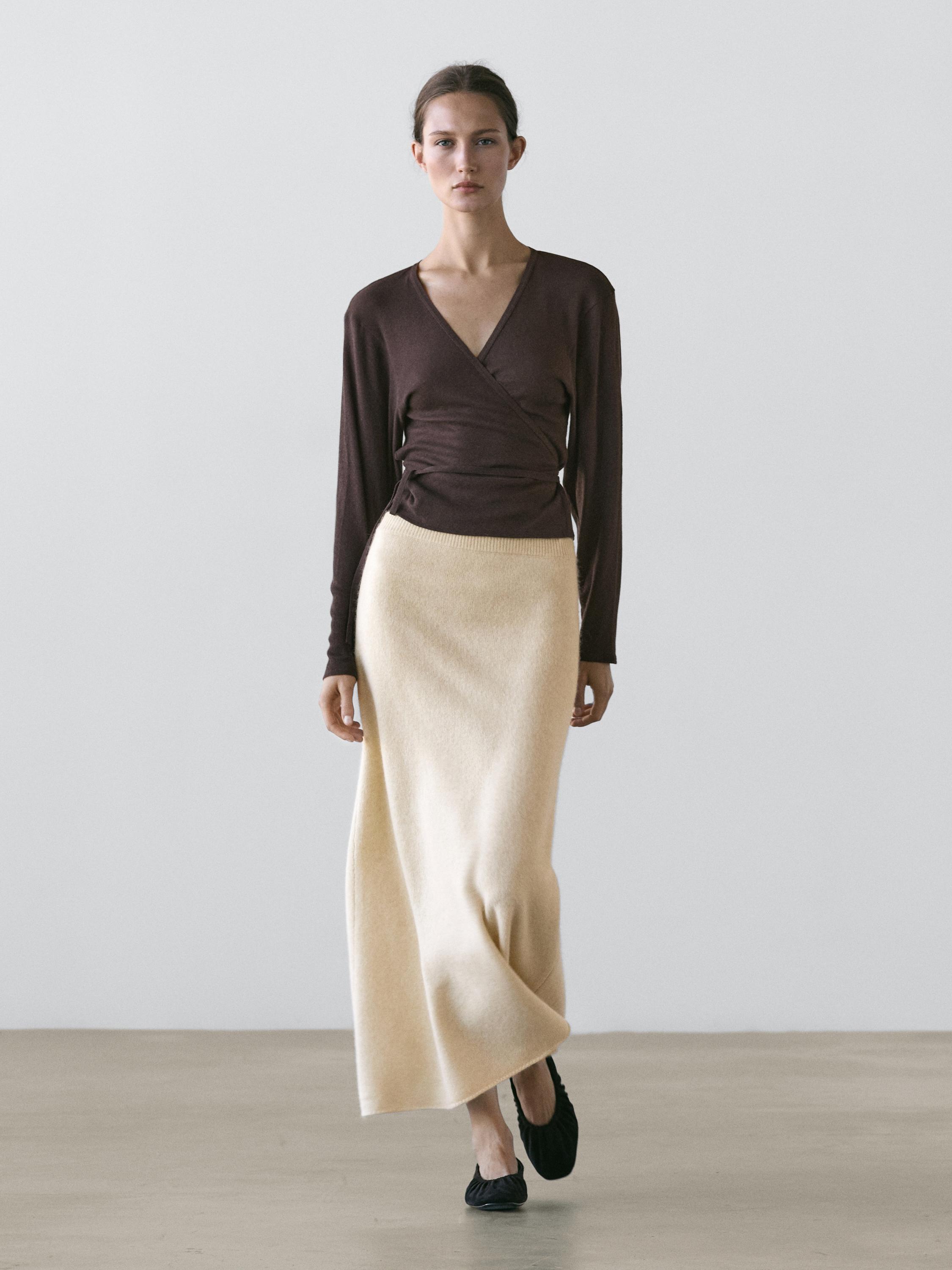 Cotton blend crossover knit cardigan