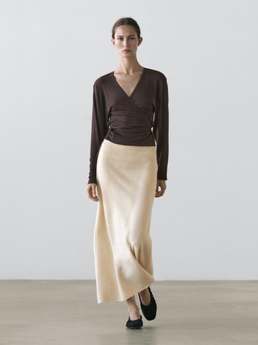 Zara Cotton blend crossover knit cardigan - Dark brown - Image 0