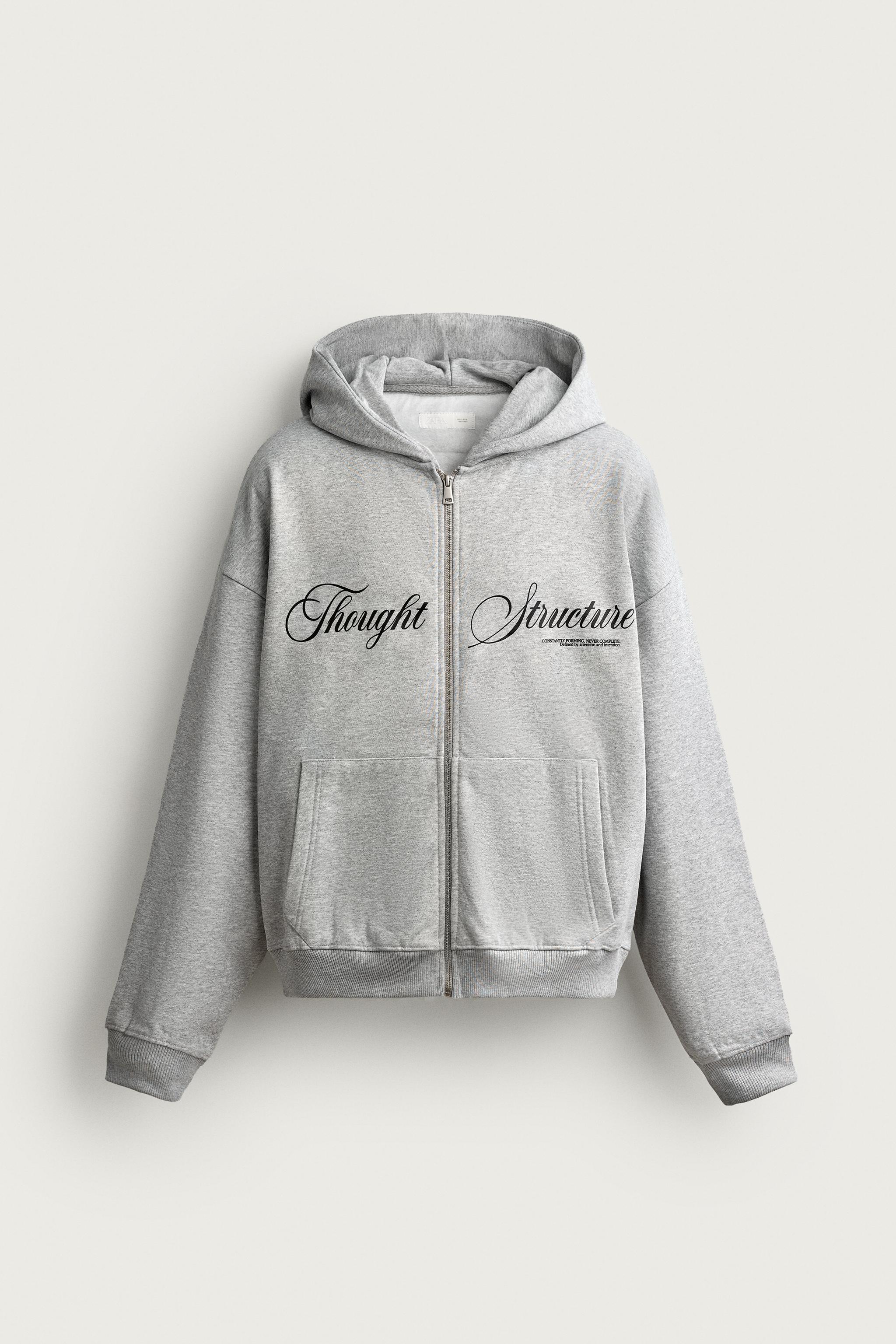 PRINTED ZIP-UP HOODIE — Gray marl