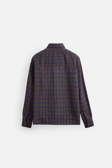 CHECK COTTON/LINEN SHIRT - Brown-Blue de Zara - Image 8