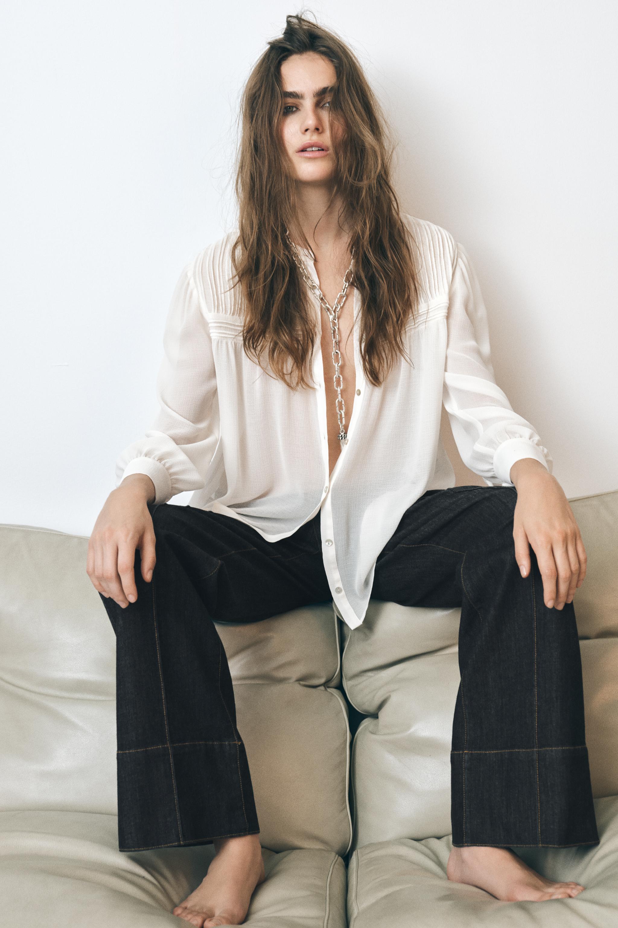 SEMI-SHEER PINTUCK SHIRT - Ecru | ZARA United States