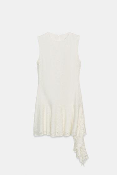 ASYMMETRIC RUFFLED LACE DRESS - Ecru by Zara - Image 0