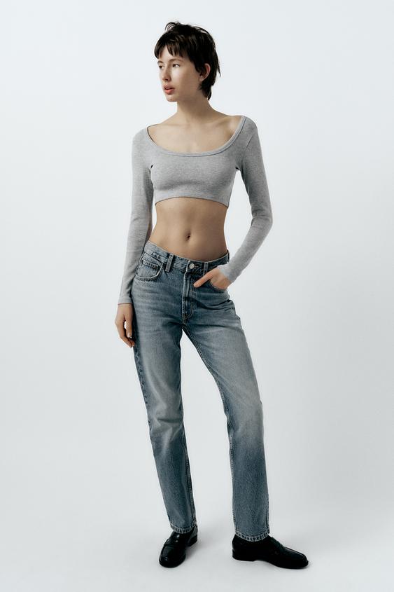 ZARA Womens Seamless Crop Top (Blue / Grey 3) in Nanded at best