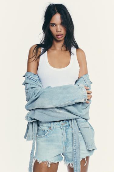 TRF MINI MID-WAIST DENIM SHORTS - Light blue by Zara - Image 1