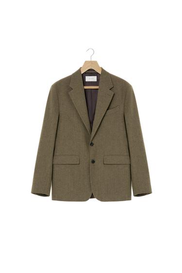 Zara WOOL BLEND TEXTURED BLAZER - Khaki