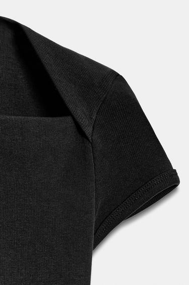 T-SHIRT ENCOLURE CARRÉE - Noir de Zara - Image 7