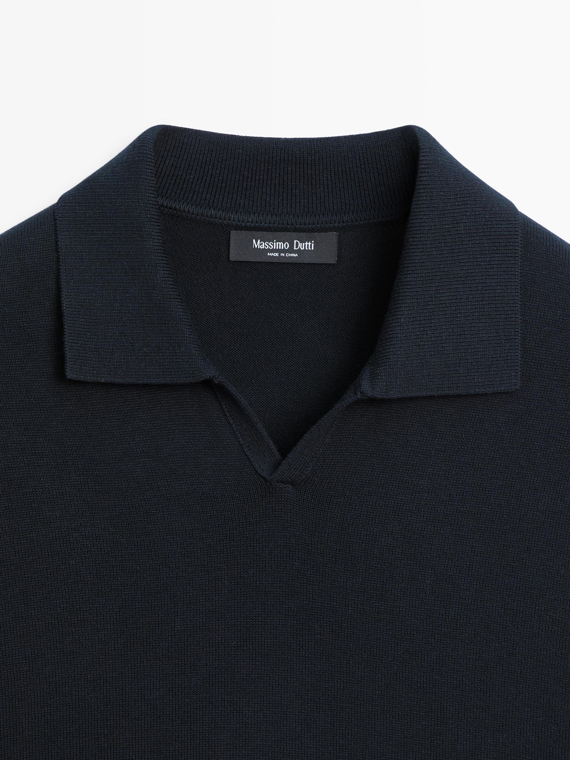 Cotton blend knit polo sweater