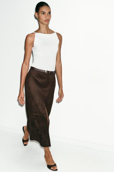 JUPE EFFET DAIM AVEC CEINTURE - Marron chocolat de Zara - Image 3