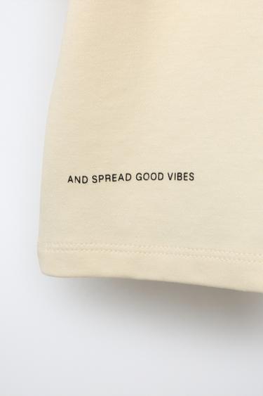 T-SHIRT EN INTERLOCK À INSCRIPTIONS - Jaune pastel de Zara - Image 3