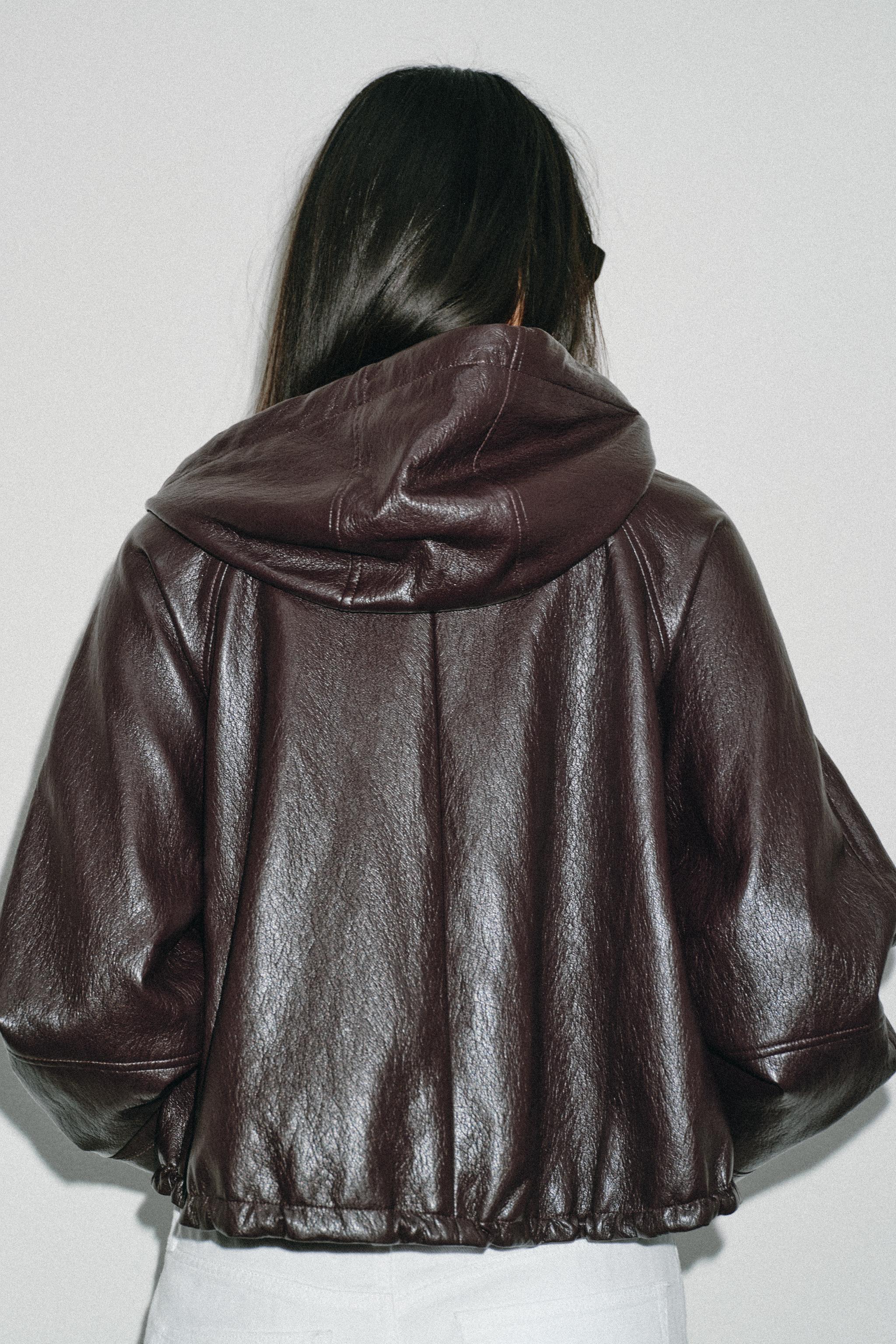 フェイクレザー フード付きジャケット - ブラウン | ZARA Japan / 日本