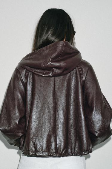 FAUX LEATHER HOODED JACKET - Brown by Zara - Image 4