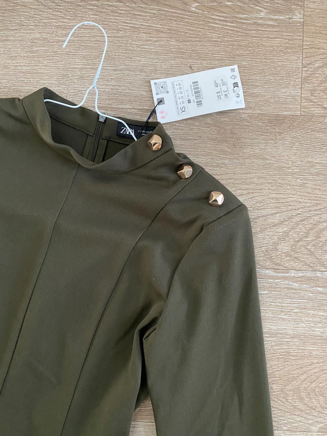 NWT ZARA GOLDEN BUTTON SHOULDER SHORT DRESS KHAKI - Image 3