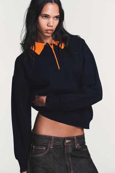 CONTRAST COLLAR KNIT POLO SHIRT - Blue by Zara