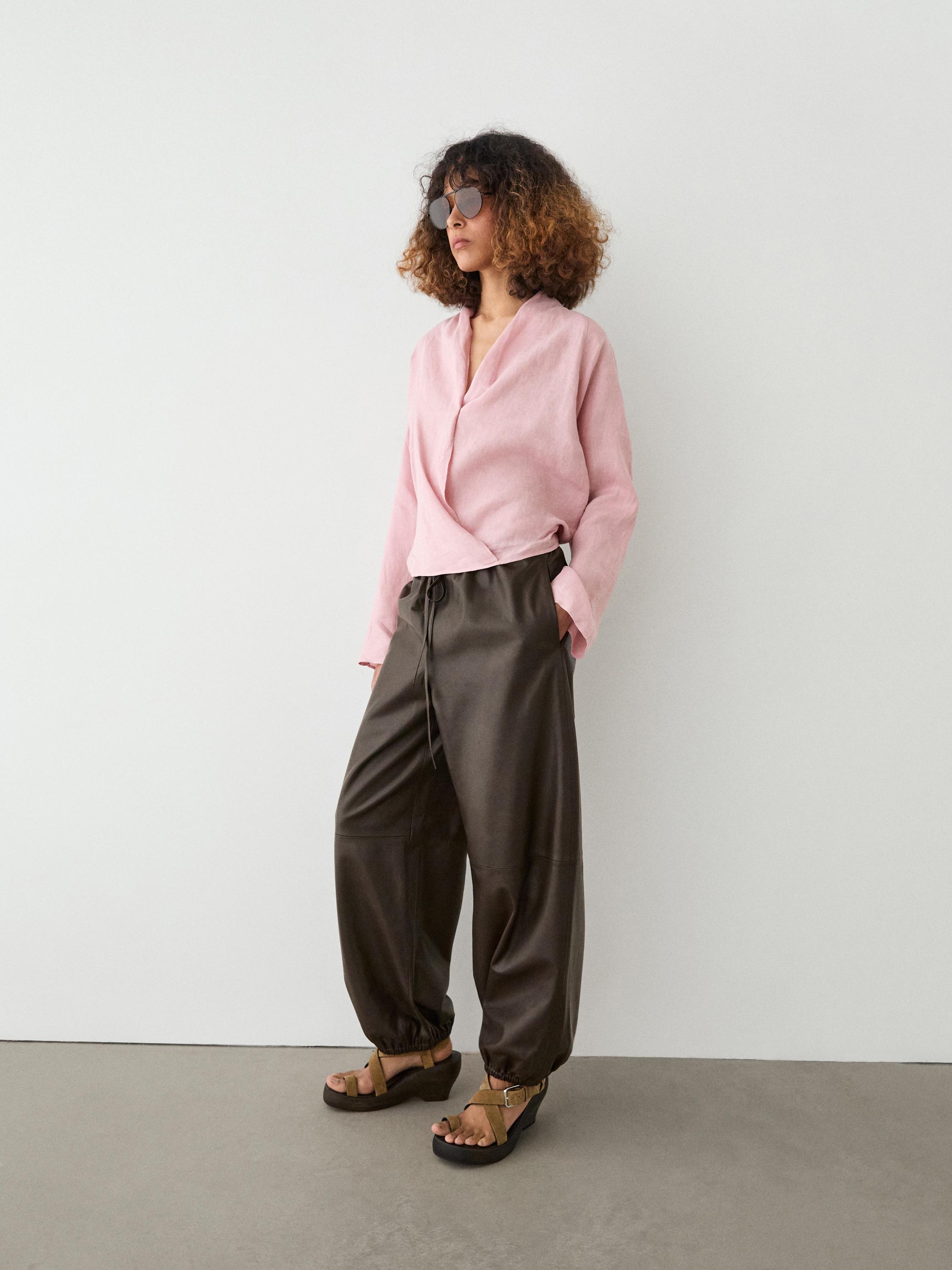 Blouse fluide croisée ample en lin