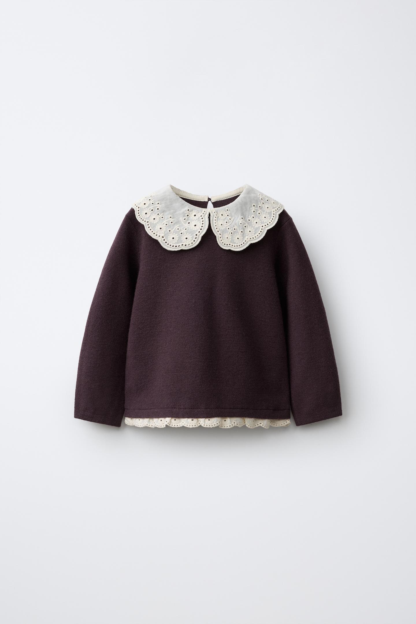 Детский свитер Zara Embroidered Collar Knit, цвет: Бордовый