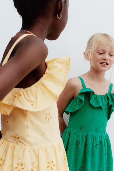 EMBROIDERED SCHIFFLI DRESS WITH RUFFLES - Yellow by Zara