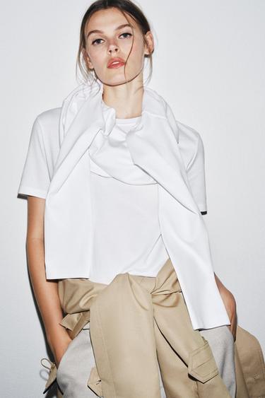 T-SHIRT EN COTON MERCERISÉ - Blanc de Zara - Image 1