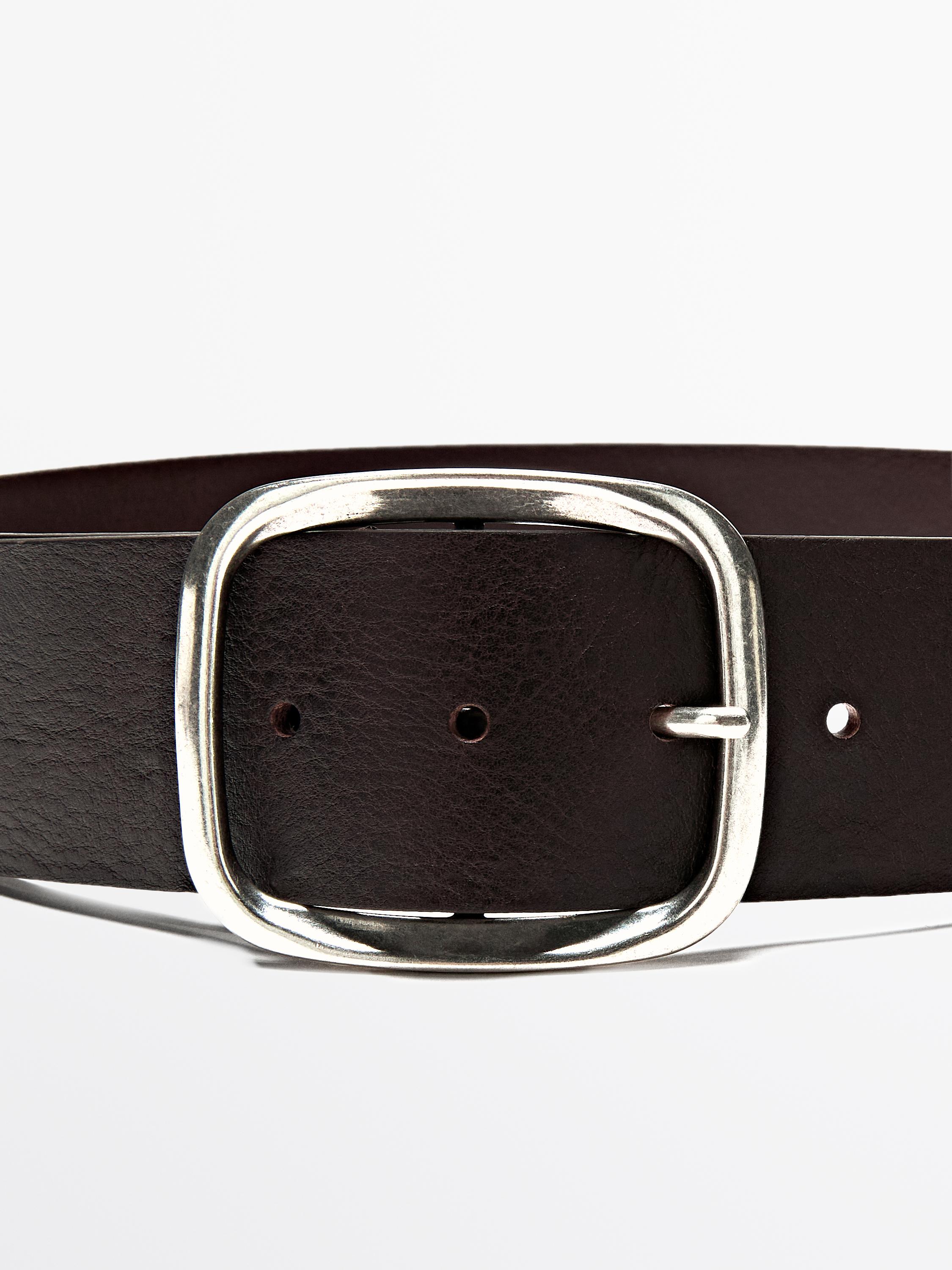 Nappa leather belt with rectangular buckle
