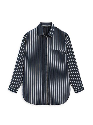 Chemisier fluide à rayures avec poche - Bleu marine de Zara