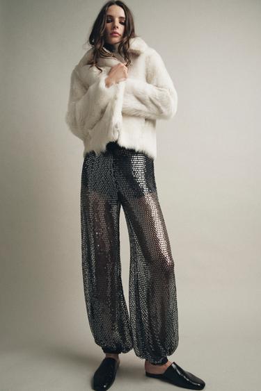 Zara ZW COLLECTION SEQUIN BALLOON PANTS - Black