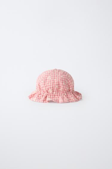 GORRO CUADRO VICHY Y FLORES BORDADAS - Rosa / Blanco de Zara