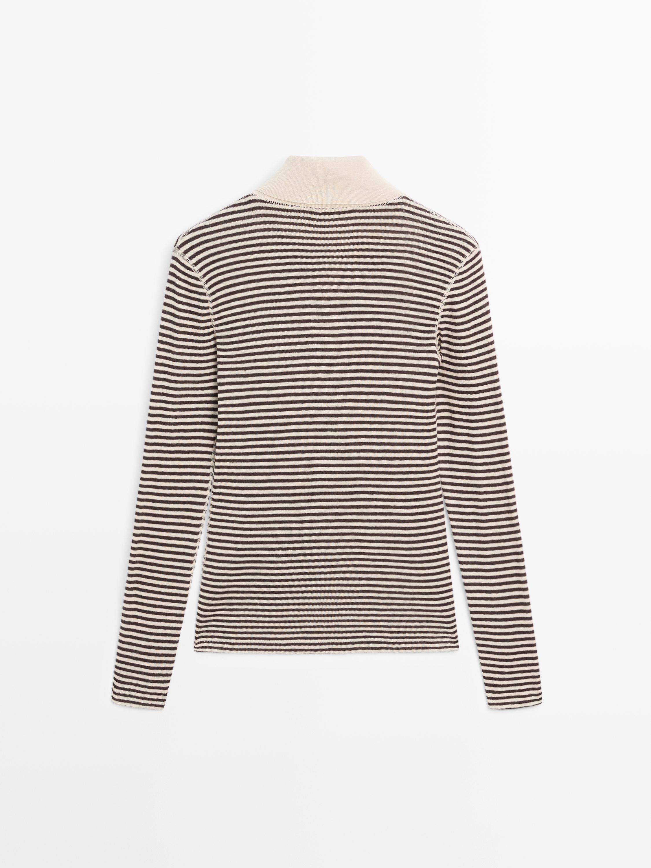 Striped fine knit quarter-zip sweater