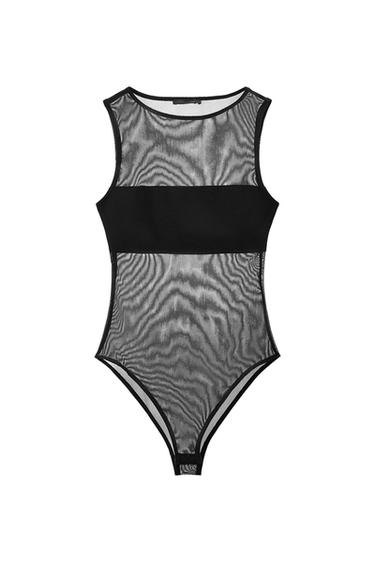 COMBINED TULLE BODYSUIT - Black by Zara
