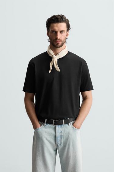 Zara BASIC MEDIUM WEIGHT T-SHIRT - Black