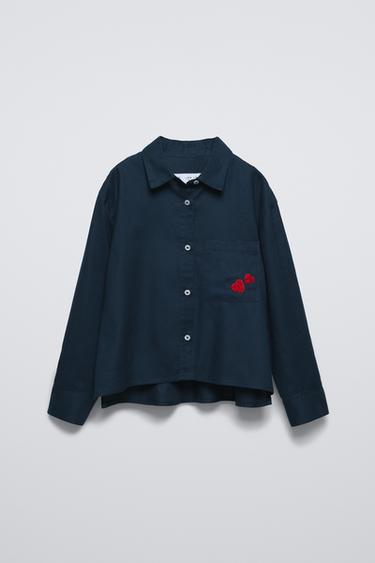 CHEMISE À POCHE BRODÉE - Bleu marine de Zara