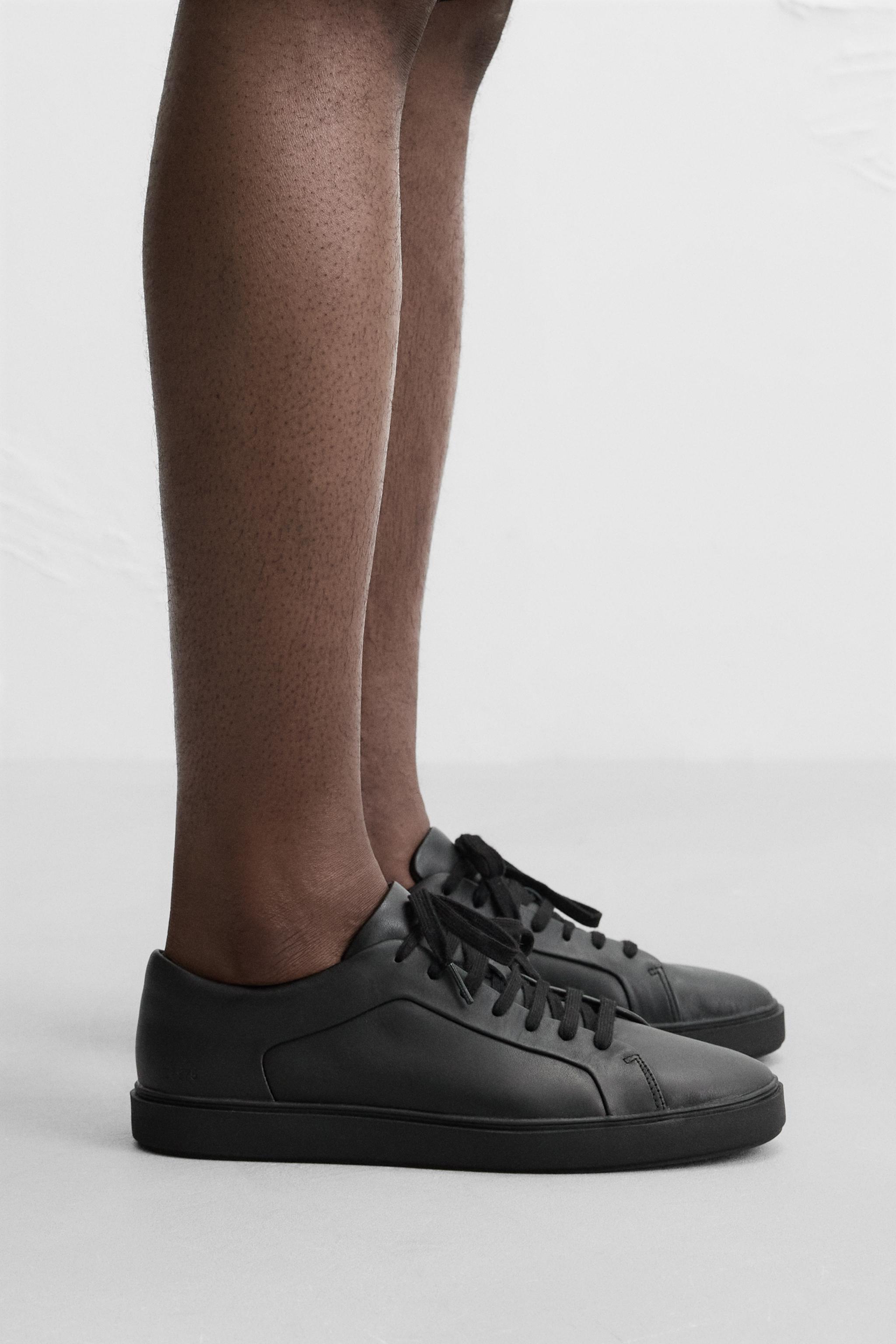 レザーレースアップスニーカー - ブラック | ZARA Japan / 日本