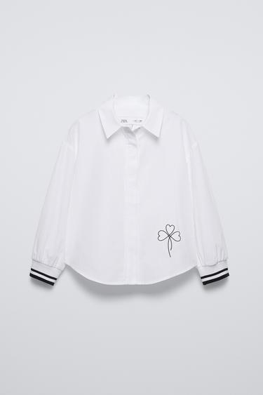 Zara EMBROIDERED RIBBED CUFFS SHIRT - White - Image 0
