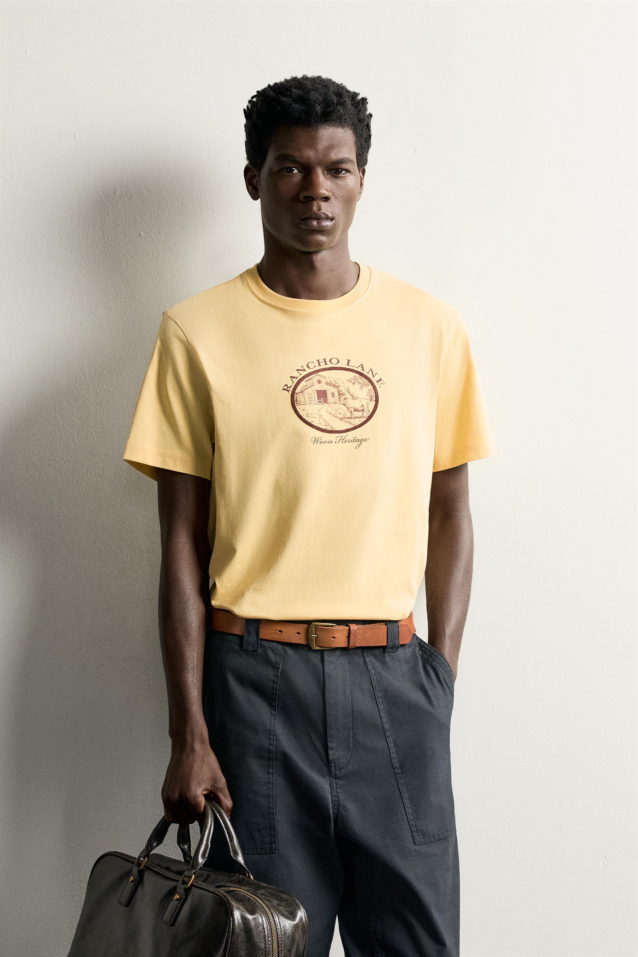 Мужские футболки Zara REGULAR FIT CONTRAST GRAPHIC T-SHIRT — фото 2