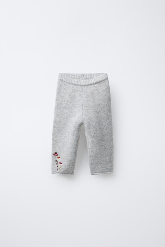 EMBROIDERED FLORAL KNIT PANTS