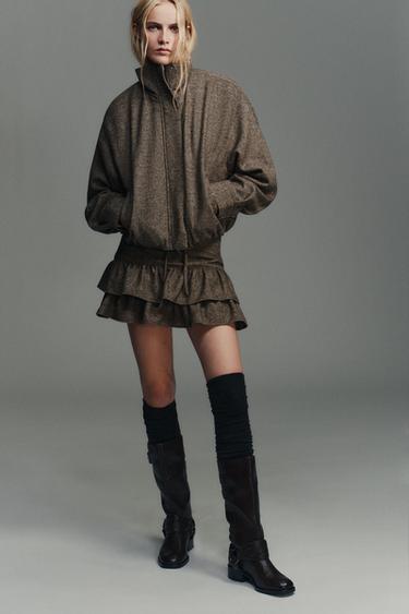 ЖҮН ҚОСПАСЫНАН ТОҚЫЛҒАН «ШЫРША» БЕДЕРЛІ КҮРТЕШЕ - ала қоңыр Zara компаниясынан