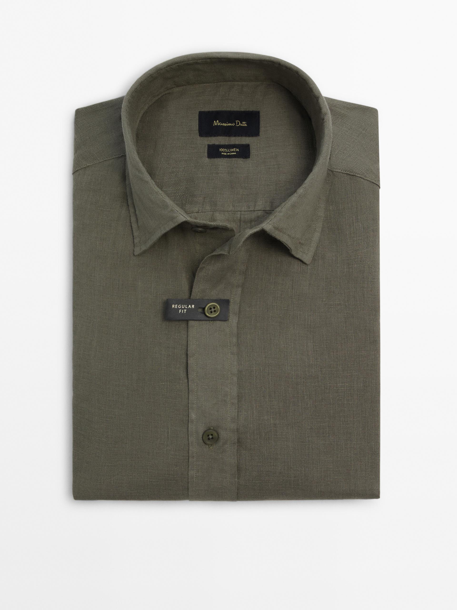 100% linen regular fit shirt - White