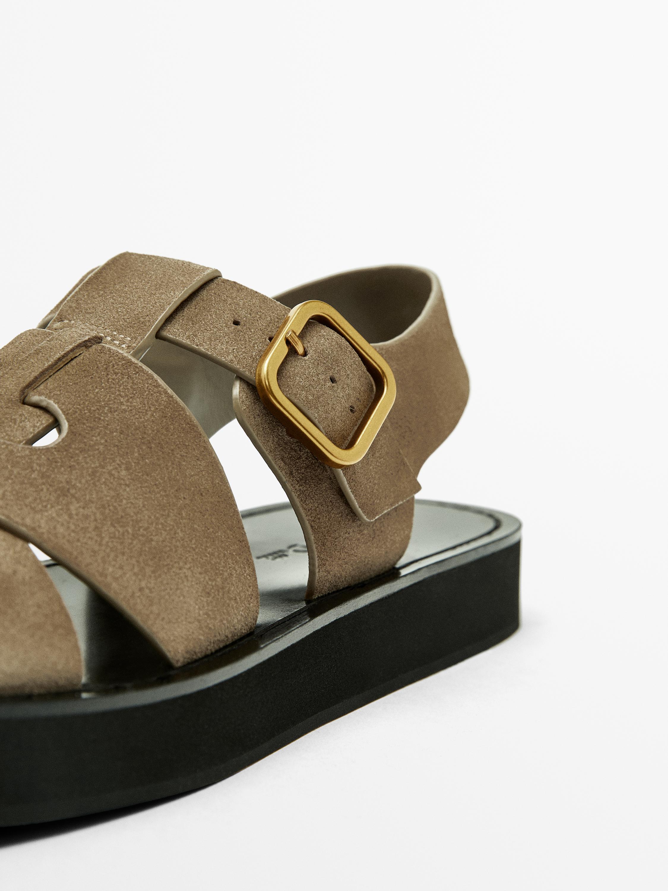 Split suede cage sandals with buckle - Taupe Gray | ZARA United States