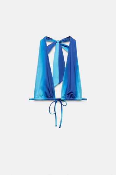 PRINTED TRIANGLE BIKINI TOP - Blue by Zara
