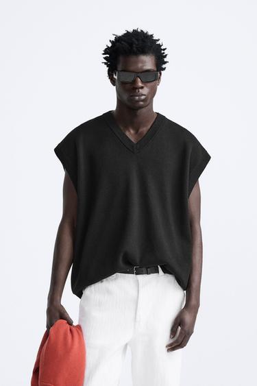 GILET SANS MANCHES OVERSIZE EN MAILLE - Noir de Zara