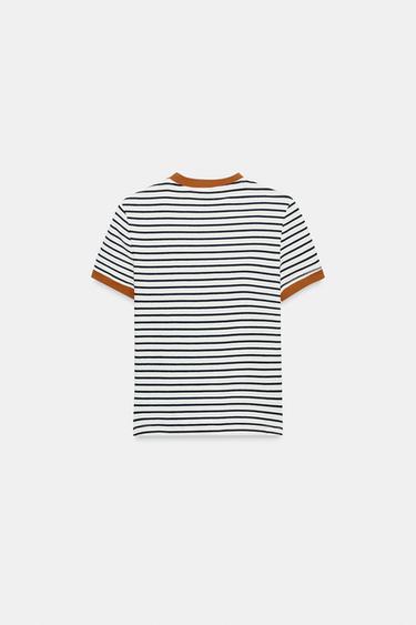 STRIPED SHORT SLEEVE T-SHIRT - Ecru / Navy by Zara - Image 4