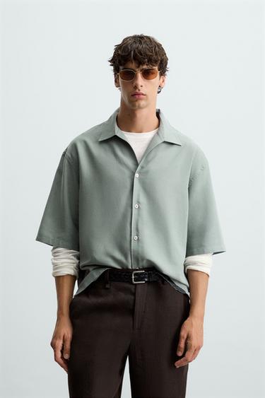 RELAXED FIT FLOWING SHIRT - Green / Blue by Zara
